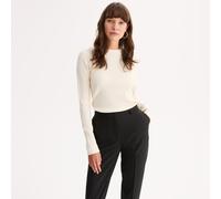 Pull girocollo in maglia fine a coste in misto lana Beige L Tinta unita