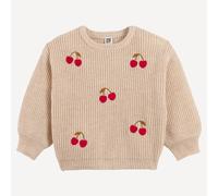 Pull girocollo in maglia grossa, con ciliegie ricamate davanti Beige 4 anni - 102 cm La frutta