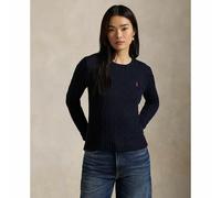 Pull girocollo, maglia a treccia in cotone Blu XL Tinta unita