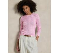 Pull girocollo, maglia a treccia in cotone Rosa XL Tinta unita