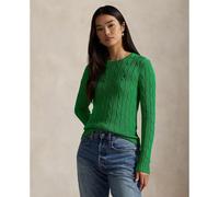 Pull girocollo, maglia a treccia in cotone Verde S Tinta unita