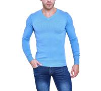 Pull homme col V basique coupe slim couleur unie manches longues doux 8920