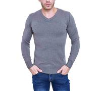 Pull homme col V basique coupe slim couleur unie manches longues doux 8920