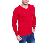 Pull homme col V basique coupe slim couleur unie manches longues doux 8920