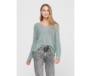 Pull in grossa maglia, scollo a V Verde XL Tinta unita