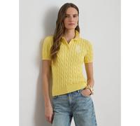 Pull maniche corte con collo a polo in cotone a treccia Giallo S Tinta unita