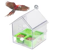 Pull-Out External Parrot Feeder, Dual Food Trough Transparent Hanging Wild Bird Seed Feeder for Balcony, Garden and Backyard, Easy to Fill Dish & Clean (Green)