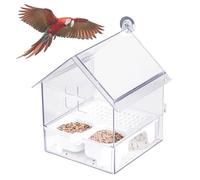 Pull-Out External Parrot Feeder, Dual Food Trough Transparent Hanging Wild Bird Seed Feeder for Balcony, Garden and Backyard, Easy to Fill Dish & Clean (Transparent)
