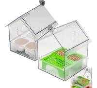 Pull-Out External Parrot Feeder, Hanging Wild Bird Seed with Squirrel Proof Tray, Decorative Transparent Bird Bath Tub Easy to Fill, Clean, for Finch and Hummingbird, Patio (White+green)