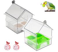 Pull-Out External Parrot Feeder, Transparent Bird Feeder House with Pull-Out Tray, Large Capacity Bird Bath Tub, Easy to Fill and Clean, Outdoor Hanging Feeder for Balcony Garden Fence(2pcs all)