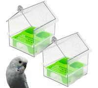 Pull Out External Parrot Food, Pull-out External Parrot Feede, with Two Food Troughs, Water Dispenser Bathing Tub for Finch Hummingbird Garden Backyard Patio Fence (Green*2)