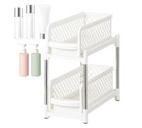 Pull Out Organizer, Double Layer Sliding Basket, 2-Tier Home Organizer, Pull-Out Bathroom & Kitchen Container, Space-Saving Storage Solution, Easy Slide Design, 16 Inch, White, 1 Pezzo