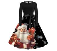 Pull Robe Femme Donna Retro Stampa Manica Lunga Girocollo Swing Gonna Abito da Sera di Natale, Viola, XXL