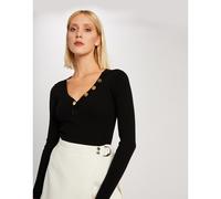 Pull scollo a V con bottoni dorati Nero XS Tinta unita