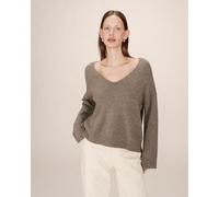 Pull scollo a V in maglia grossa Marrone 1(S) Tinta unita