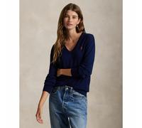 Pull scollo a V maglia fine Blu XS Tinta unita