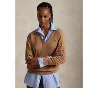 Pull scollo a V maglia fine Marrone XS Tinta unita