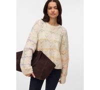 Pull traforato a righe, maniche lunghe Beige S A righe