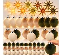 PullCrease 40 lanterne natalizie in velluto, a forma di stella, calde | Striscia di luci incluse, per appendere la finestra dell'albero, il caminetto e le feste, per interni ed esterni
