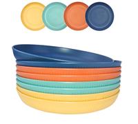 PullinTimes Set di 8 Piatti in Plastica,22.5cm,Piatti da Picnic in Plastica,Piatti da Insalata, Piatti da Dessert,Piatti da Festa,lavabili in lavastoviglie e sicurezza nel forno a microonde, 4 Colori
