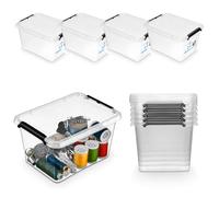 Pullmer Scatola portaoggetti con coperchio, contenitori impilabili, scatole in plastica, set da 4 pezzi, 2 l, 19,5 x 15 x 11 cm