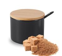 Pullmer Zuccheriera in ceramica con coperchio in legno di bambù e cucchiaio da zucchero, zuccheriera (Ronnie Nero)