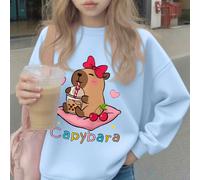 Pullover a maniche lunghe con scollo tondo per ragazze pre-adolescenti con stampa a "capibara", che offre un look comodo, alla moda e casual per la nuova stagione autunno/inverno 6Y,7Y,8Y,9Y,10Y,4Y,5Y
