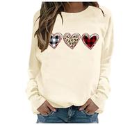 Pullover a maniche lunghe da donna con scollo rotondo stampato lettera di San Valentino 2026 (2), Beige, M