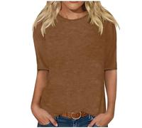 Pullover a mezza manica da donna, tinta unita, a mezza manica, basic, girocollo, maglietta per adolescenti e ragazze, maglietta lunga casual, vestibilità larga, comoda, taglie forti, Caff, 3XL