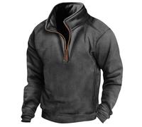Pullover a mezza zip da uomo, collo a polo felpe a maniche lunghe antivento tattico in pile abbigliamento sportivo Trend colletto alla coreana pullover retrò oversize Y2K moda felpa con cappuccio