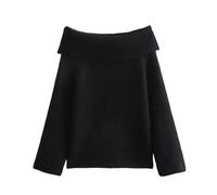 Pullover autunnale da donna a maniche lunghe con spalle scoperte e collo a barchetta, Nero , S