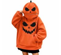 Pullover casual da donna con cappuccio oversize zucca Fuzzy Face, Beige, XL