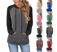 Pullover con cappuccio da donna in cotone con coulisse pullover da donna maglione con cappuccio casual felpa leggera a maniche lunghe top vestibilità ampia con tasca comoda morbida felpa con foro per