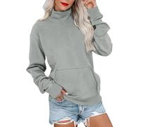Pullover con cappuccio da donna taglie forti - Dolcevita a maniche lunghe Top Streetwear Giacca con tasca senza cappuccio Chiusura con coulisse Slim Fitted Spalle cadute Felpa leggera con cappuccio