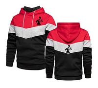 Pullover con Cappuccio in Pile da Uomo per Bruce Lee Stampa Felpa con Cappuccio Casual Felpa con Colori A Contrasto Felpa con Cappuccio con Coulisse- Red||M