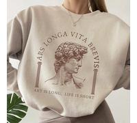 Pullover con grafica di lettere e numeri, scollo a goccia, "ARS LONGA VITA BREVIS" (L'arte è lunga, la vita è breve), maniche lunghe, adatto per laurea, ritorno a scuola, laurea, insegnanti, per donne
