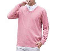 Pullover con scollo a V, tinta unita, a maniche lunghe, morbido al tatto, elastico, classico, casual, leggero, lavorato a maglia, traspirante, comodo, rosa, XXL