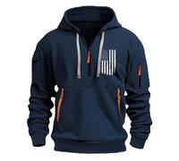 Pullover con zip a quarto da uomo con cappuccio bandiera americana, grafica patriottica cargo militare atletica moda felpe con cappuccio manica lunga tasca a marsupio pullover top, Marina Militare, L