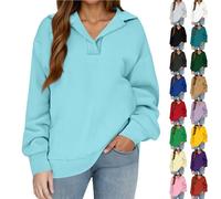 Pullover da donna con collo a V con risvolto da donna felpe senza cappuccio oversize casual accogliente maglione a maniche lunghe 2025 autunno alla moda comodo maglione tinta unita maglieria da donna