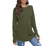 Pullover da donna con foro per il pollice, maglietta a maniche lunghe girocollo raglan maglietta casual comoda maglietta per leggings, tunica top da donna camicie lunghe camicette magliette, Verde