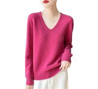 Pullover da donna in lana lavorato a maglia a maniche lunghe con scollo a V maglione morbido traspirante, Shu Mei Rosso, L