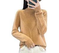 Pullover da donna in morbida lana merino con collo a lupetto - Autunno Inverno Slim Luxury, Lighttan dorato, L