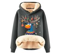 Pullover da donna in pile natalizio con cappuccio natalizio con coulisse pullover top brutto escursionismo lettera stampata maglioni leggeri da viaggio adolescenti streetwear