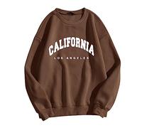 Pullover da donna Los Angeles California Felpe con stampa lettera oversize California Los Angeles felpe con cappuccio alla moda college vestibilità ampia girocollo manica lunga girocollo, Marrone, XXL