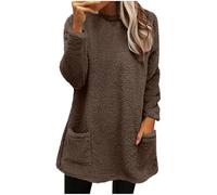 Pullover da donna, maglione in pile autunno inverno tinta unita maglione felpato sfocato girocollo manica lunga stampa plaid top comfort leggero casual felpa con tasche, 03 marrone., XXL