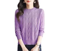 Pullover da donna O-Collo in pizzo Hollow Out Design Casual lavorato a maglia a maniche lunghe maglione invernale, Viola, 3XL