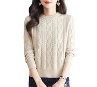 Pullover da donna O-Collo in pizzo Hollow Out Design Casual lavorato a maglia a maniche lunghe maglione invernale, Albicocca, L