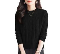 Pullover da donna O-Collo in pizzo Hollow Out Design Casual lavorato a maglia a maniche lunghe maglione invernale, Nero , M
