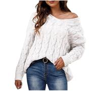 Pullover da donna oversize con scollo a V lavorato a maglia tinta unita con spalle scoperte lunga alla moda felpa lavorata a maglia a maniche lunghe maglione a maglia grossa maglione primaverile