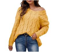 Pullover da donna oversize con scollo a V lavorato a maglia tinta unita con spalle scoperte lunga alla moda felpa lavorata a maglia a maniche lunghe maglione a maglia grossa maglione primaverile